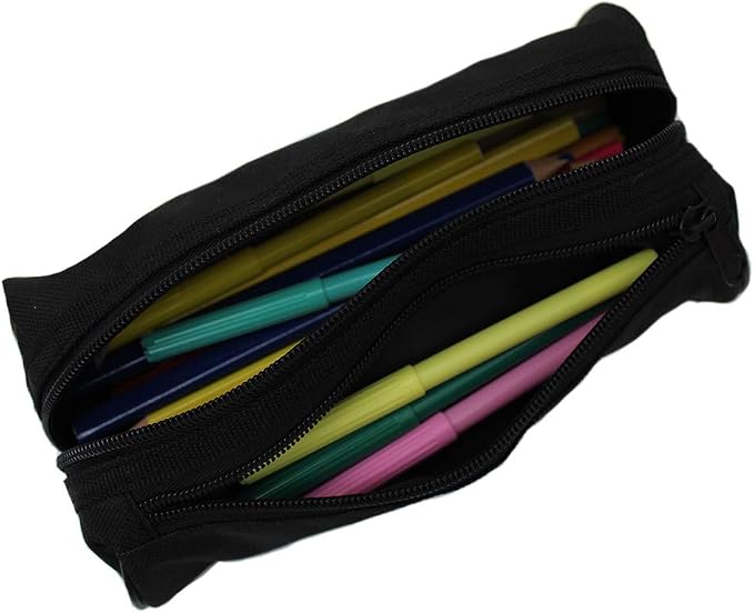 Fashion Stationery Black Pencil Case, Large Capacity, 2 Compartments