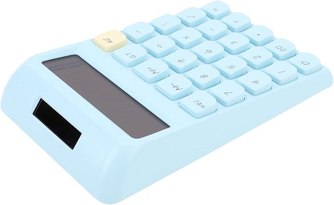 Focket 12 Digit Calculator, Solar Powered Large Display Calculator, Compact with High Sensitivity Mechanical Keys for School Office Home Use (Blue)
