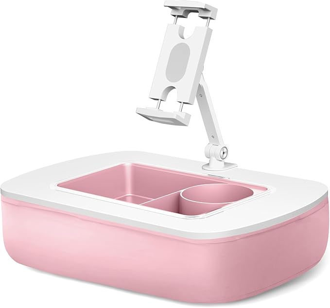 ERGONOV Tablet Pillow Stand for Lap Use with Snack Bowl and 360° Rotating Arm, Adjustable iPad Holder for Bed, Couch, and Recliner, Compatible with 4.7"-13" Kindle, iPad, Tablet, Phone,Pink