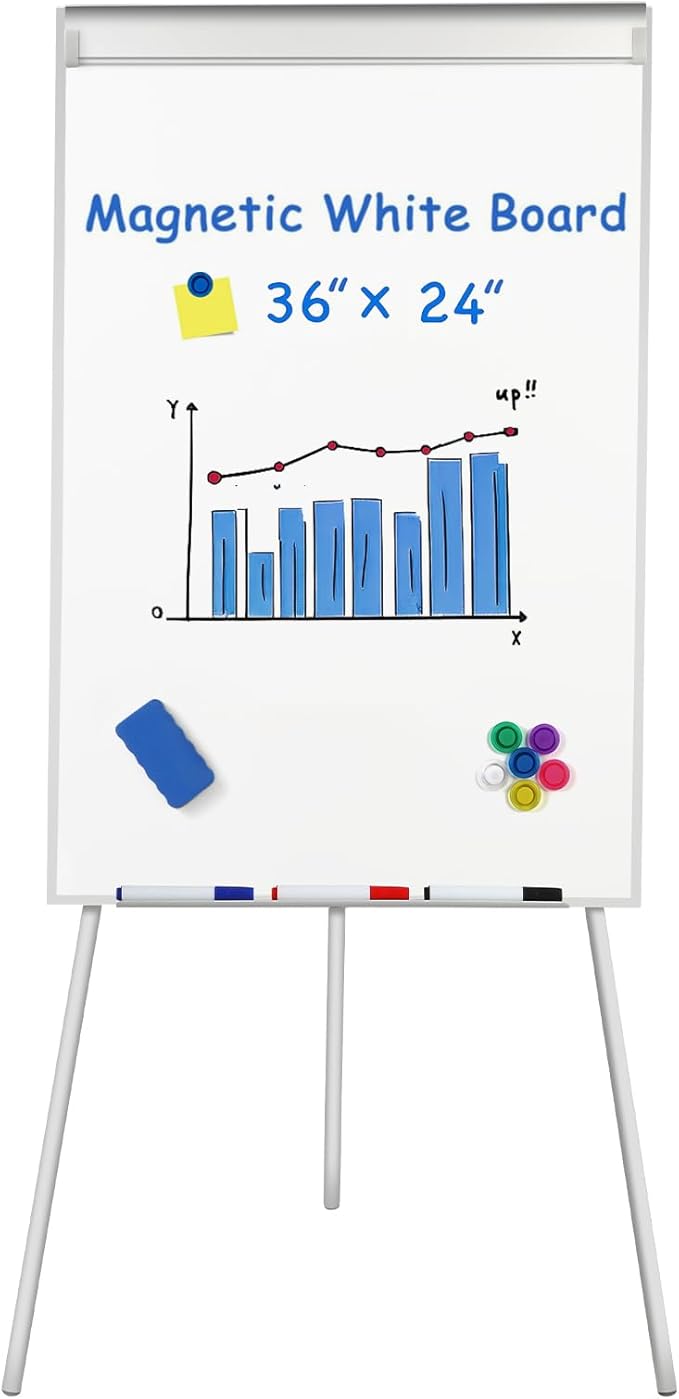 Portable White Board Dry Erase with Stands,Foldable Magnetic Standing Whiteboard Flip Chart Easel for School Office and Home(36x24 White)