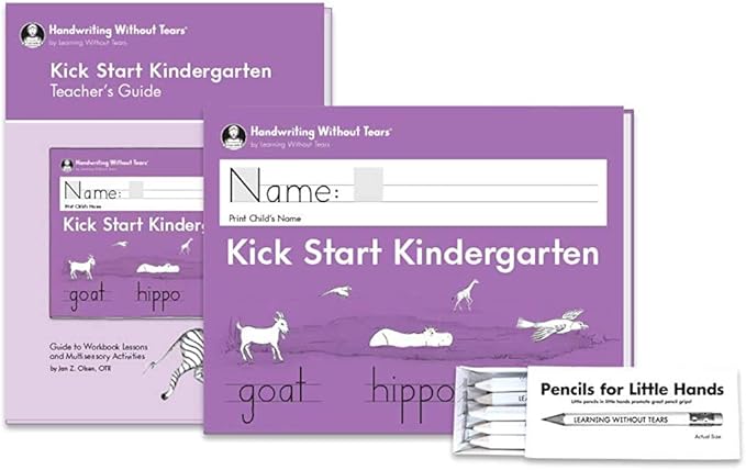 Handwriting Without Tears, Kick Start Kindergarten Printing Bundle, Age 5+, Pre-K +,Student Workbook & Teacher's Guide, School & Home, Language Arts, Tutoring, Tiny Pencils Included