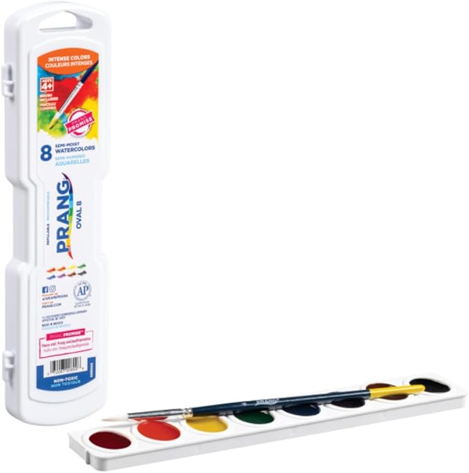 Prang Semi-Moist Watercolors 8-Color Refillable Oval Pan Set with Size 6 Paintbrush, Pack of 6