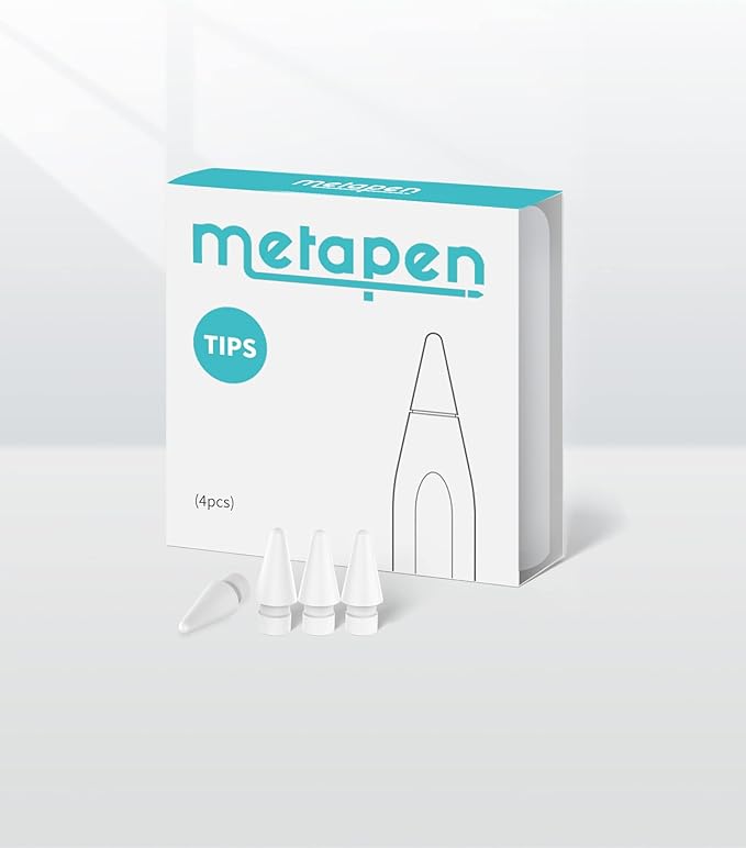 Metapen Pencil Tips for Apple Pencil 2nd and 1st Generation - 1:1 Original Size (4pcs, 100% Durable), Fit Well with iPad Pen for iPad Pro/Mini/Air, Active Stylus Nibs (White, NOT Yellow)