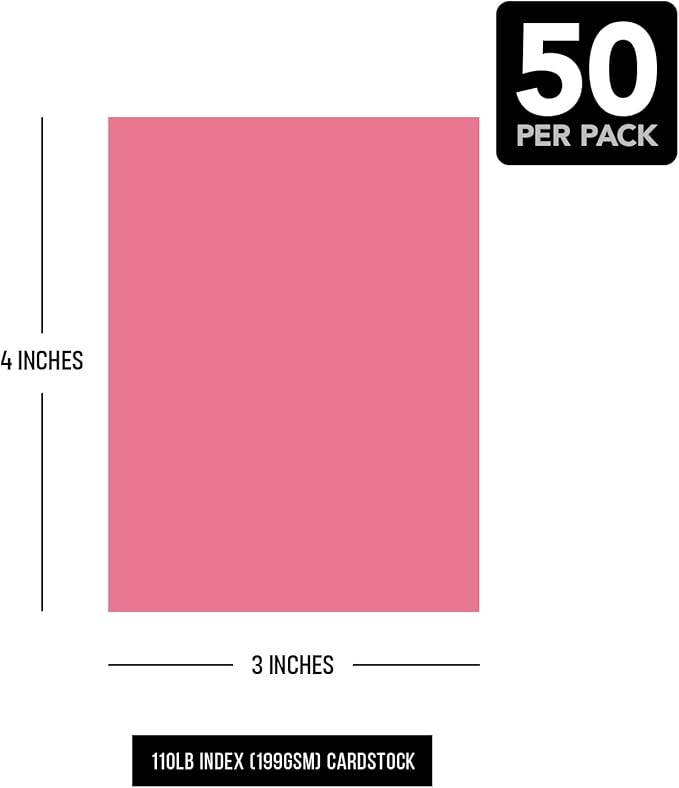 3 x 4" Cherry Pink Pastel Color Cardstock Paper – Great for Arts & Crafts, Wedding Invitations, Cards and Stationery Printing | Medium to Heavy Card Stock 110lb Index (199gsm) | 50 Sheets per Pack