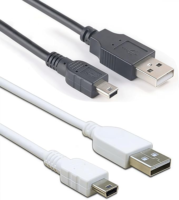 (2 Pack) Mini USB Charger and Data Cable for Texas Instruments Calculators TI-84 Plus CE Graphing Calculator, TI-Nspire CX/CX CAS, TI-84 Plus CE Color/C Silver, TI 89 Titanium (White+Black)