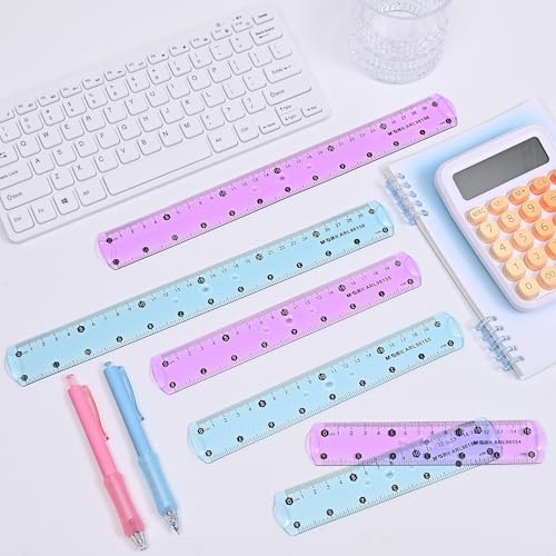 M&G 6 Pcs 6 Inch Flexible Rulers, 15 cm Soft Plastic Bendable Rulers, Clear Colored Shatterproof Straight Edge Ruler with Centimeter and Inch for School Office Measuring Tool Supplies