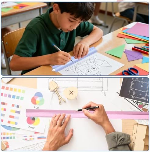 HARFINGTON 2pcs Folding Straight Ruler 12" SAE Aluminum Alloy Protractor Foldable Angle Ruler Geometric Measuring Tool with Angle Line for Architects Artists Designers Classroom Office, Black
