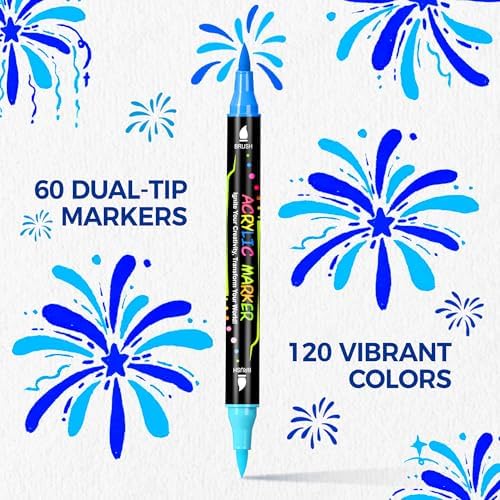 120 Colors Acrylic Paint Markers, Dual-Tip Brush Paint Pens for Painting