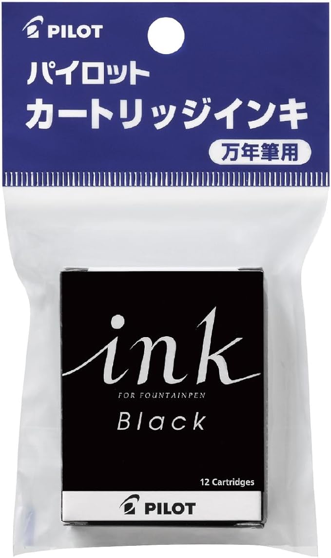 Pilot Fountain Pen Refil Cartridge, Black Ink, Pack of 12 (P-IRF-12S-B)