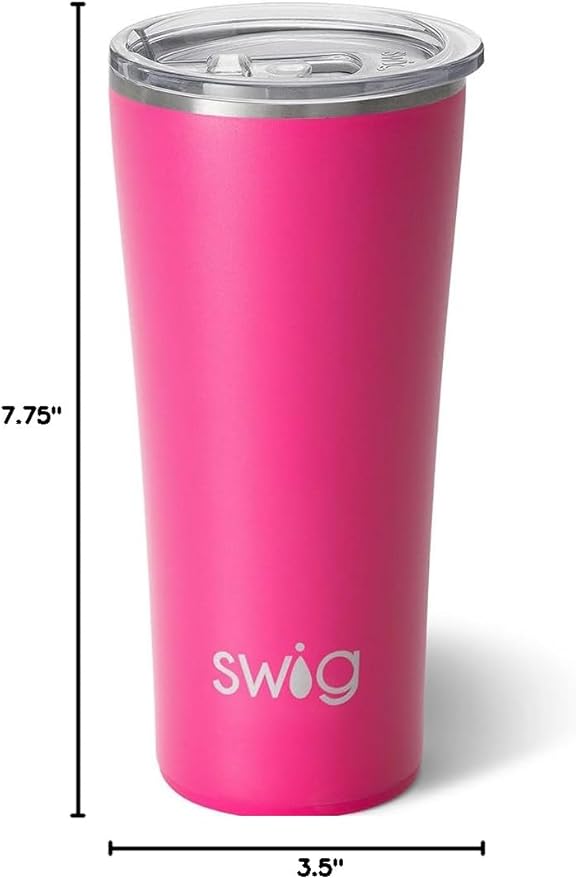 Swig Life 22oz Insulated Tumbler, Travel Coffee Tumbler with Lid, Cup Holder Friendly Travel Coffee Mug, Stainless Steel (Hot Pink)
