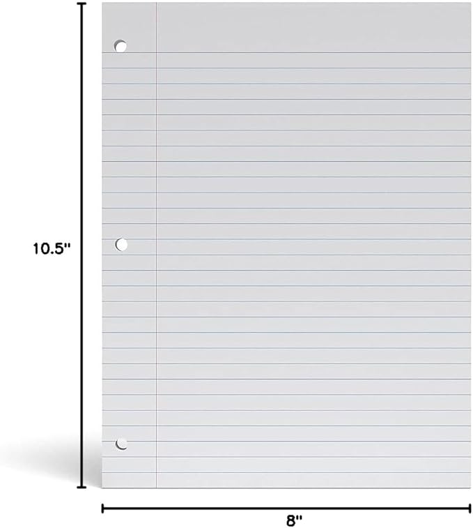 STAPLES Reinforced Filler Paper, 8” x 10.5”, Wide Ruled, 100 Sheets/Pack, 12‑Pack