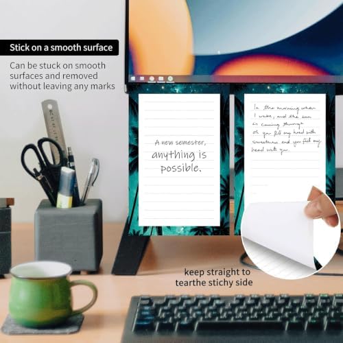2 Pack Lined Sticky Notes 4x6 in, Cute Self-Stick Notepads with Lines, Large Memo Pads Strong Adhesive for Office, Home Cute Night Sky Tree