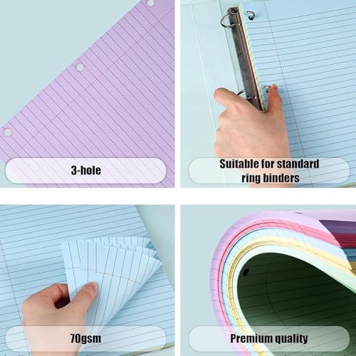 366PCS School & Office Bundle, 300 Sheets Colored Wide Ruled Loose Leaf Paper & 66 Metallic Binder Rings, 5 Colors for Note Organization, School Supplies, and DIY Projects