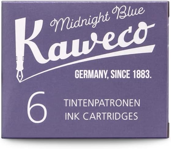 Kaweco Fountain Pen Ink Cartridges Midnight Blue Pack of 6 | Premium Ink with Short Standard Cartridges in Blue | Vegan Cruelty Free Water Soluble Calligraphy Lettering Writing