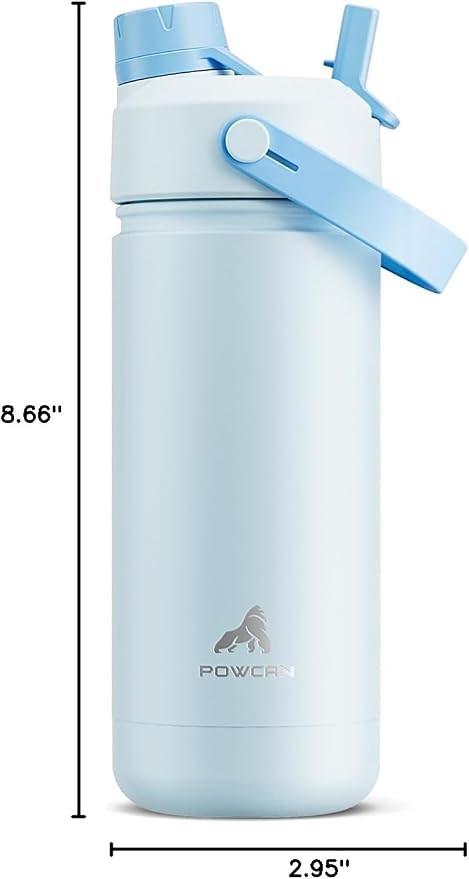 POWCAN 18 oz Insulated Water Bottle with 2-in-1 Straw and Spout Lid, Keep Cold 24H, Leak-Proof, Fits in Car Cup Holder, Stainless Steel Water Bottle for Sports, Travel, and School (Sea Breeze)