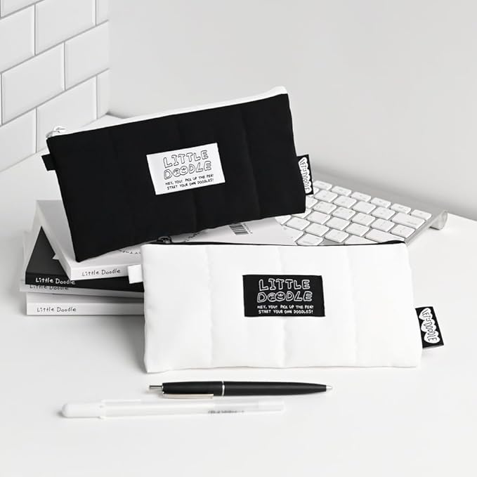 Monolike_Fabric/Cushion Pencil case (Little Doodle Cushion Pencil Case, White)