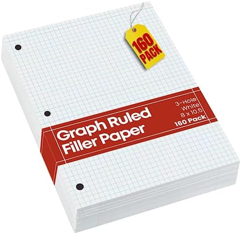 1InTheOffice Binder Graph Paper Loose Leaf, 3 Hole Small Graph Paper, 8x10.5 White, 160 Sheets/Pack