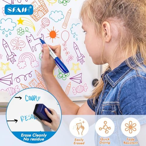 SFAIH Fine Tip Dry Erase Markers, 72 Pack, 12 Colors, 1-2mm Line, Non-Toxic
