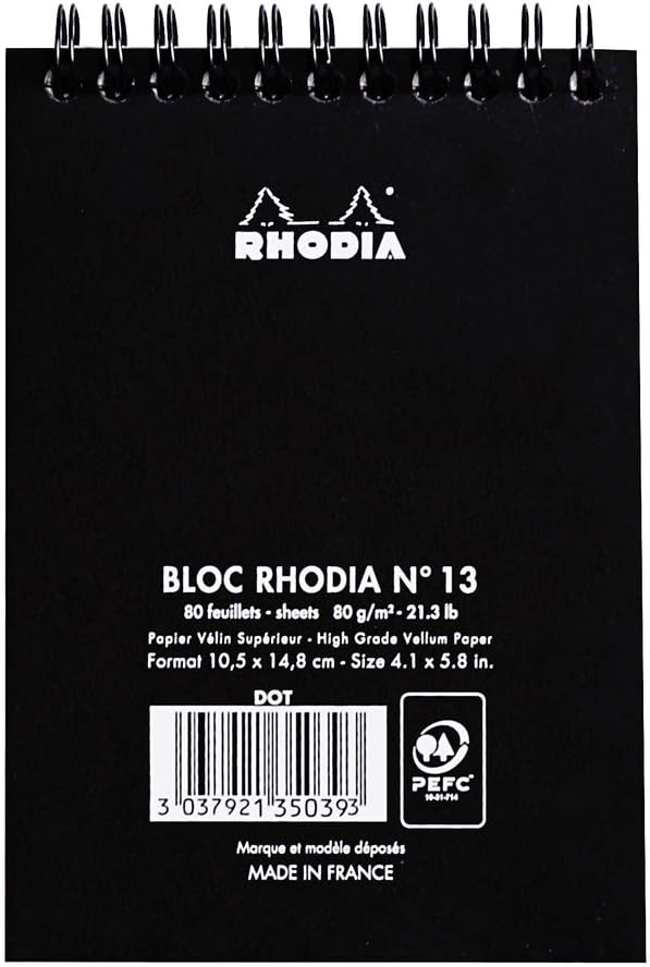 Rhodia Wirebound Notepad, A6, Dot - Black