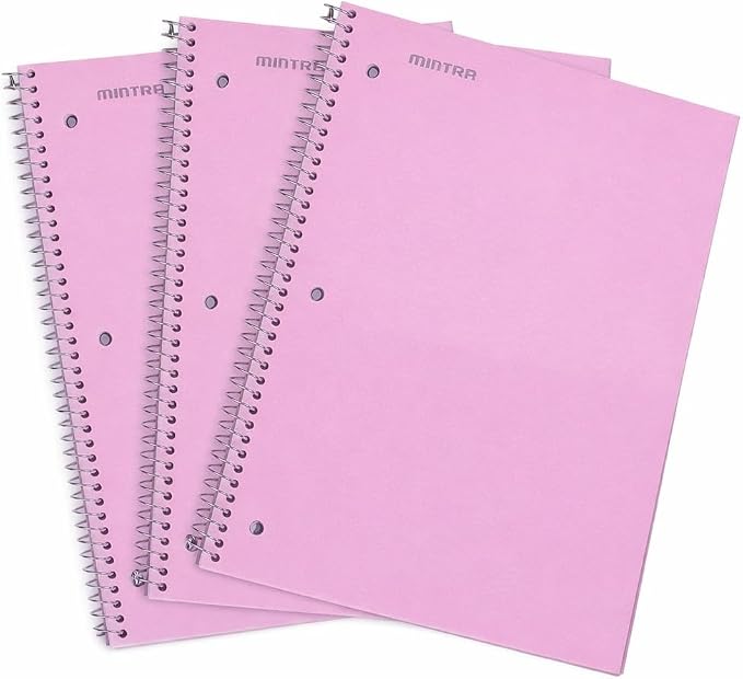 Mintra Office Durable Spiral Notebooks, 1 Subject - Colorful, Quality, Writing Pad for School, College and Business (Spring Pink, College Ruled 3pk)