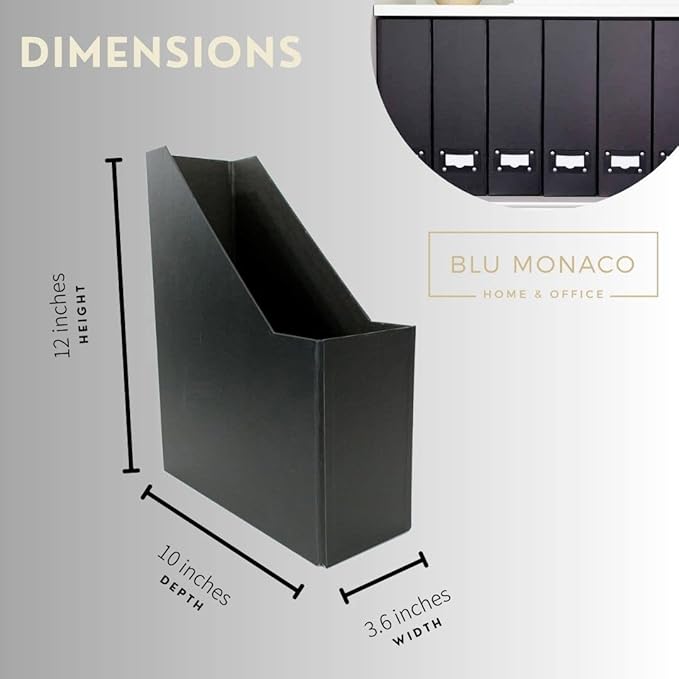 BLU MONACO Foldable Black Magazine File Holder | Set of 6 Cardboard Desk Organizer Boxes | Vertical Magazine File Holder | Standing File Holder | Office Classroom or Home