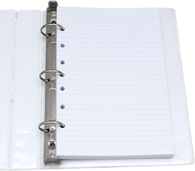 Lined Filler Paper for Mini Binder 5.5"x8.5", 100 Sheets College Ruled, 7-Hole, White
