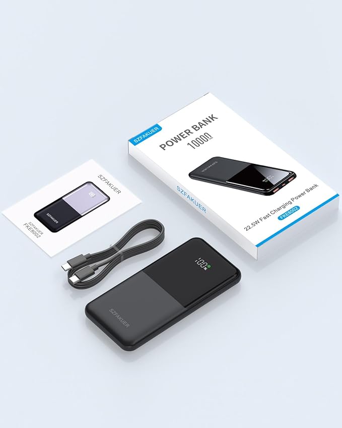 Portable Charger,Slim 10000mAh Power Bank,22.5W USB-C Fast Charging Battery Pack Compatible with iPhone 17/16/15/14/13/12 Pro Samsung Galaxy, iPad, AirPods, Android Tablets (Black)
