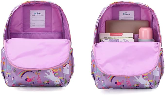 KK CRAFTS Preschool Backpack Kindergarten Little Kids Toddler Elementary School Backpacks for Boys and Girls with Chest Strap(15Inch, Purple Unicorn)