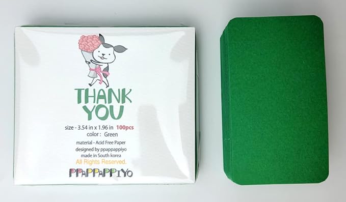 PPAPPAPPIYO 3.5x2 rounded corner index cards180gsm Thick Cardstock, Blank Colored Flash Cards for Study, Notes, Business Cards & Labels, Small Notecards 100 Pack (green)