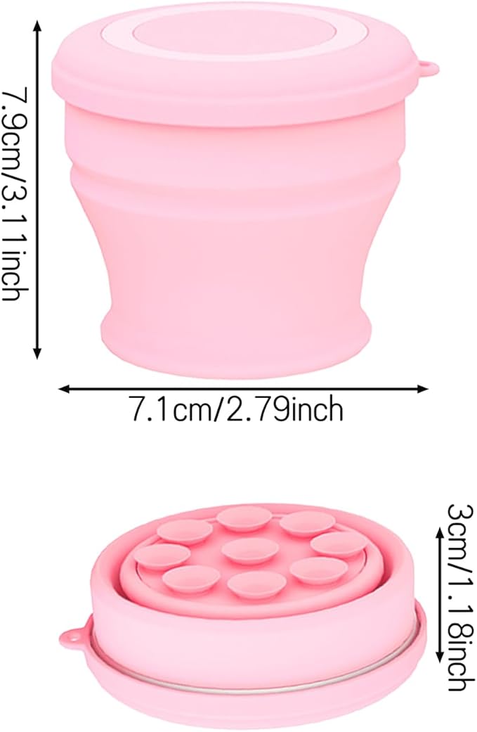 Tizee 2025 New Collapsible Cups for Traveling | Silicone Foldable Water Mug with Lid and Suction Cup | Portable 5 Oz,for Camping, Hiking, and Outdoors (Pink)