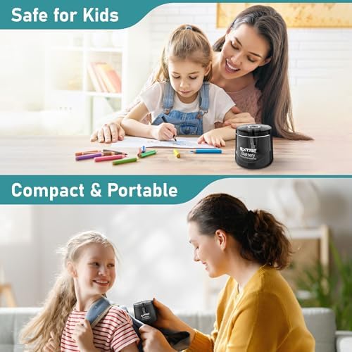 Battery Powered Electric Pencil Sharpener for #2 and Colored Pencils, Portable Sharpener for 6-8mm Pencils, Small Electronic Pencil Sharpeners for Home, School, Classroom, and Office Use