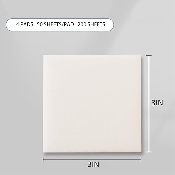 Vsagier 4 Pads, 200 Sheets, Translucent Frosted Sticky Notes 3"x 3", See Through, Waterproof, Clear Self-Stick Note, Easy to Post It for Office, Home, Notebook, Meeting, Office Supplies