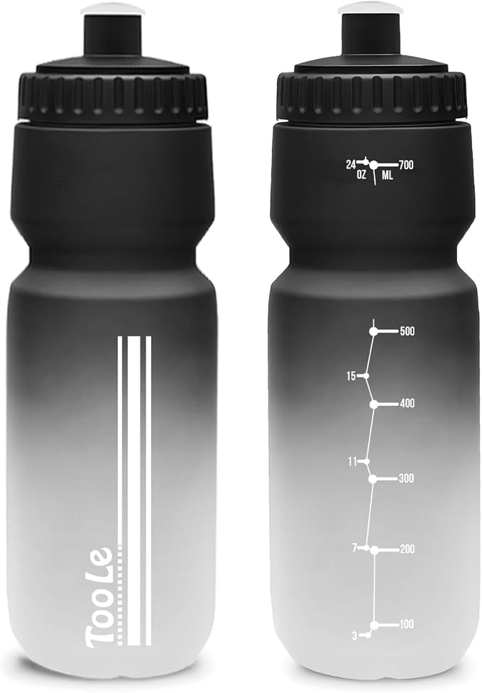 TooLe Bike Water Bottle, Cycling Squeeze Water Bottle Leakproof BPA Free | with Capacity Scale w/Pull Top Lid, Reusable, for Bicycle, Gym,Camping, Hiking 24oz