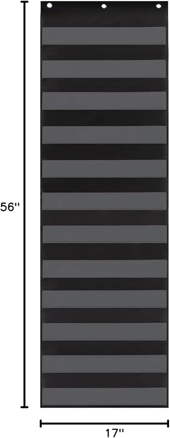 Essex Wares - 17" Wide x 56" Tall Pocket Chart, Black - Sturdy Pocket Chart for Classroom for Sentence Strips - Easy to Use & Hang, Reusable Black Pocket Chart