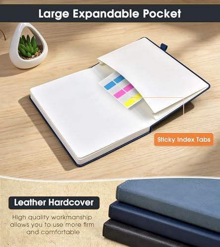 A5 Leather Hardcover Graph Paper Notebook, 160 Pages (5 Squares/Inch), 180° Lay-Flat Binding, 100 GSM Thick Paper, for Math, Engineering, Students & Technical Work (Navy)