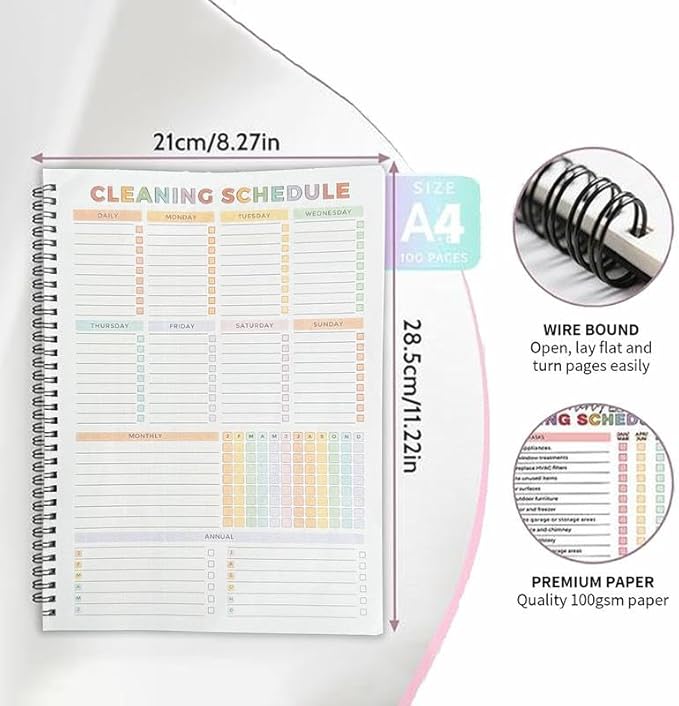 ADHD Cleaning PlannerA4 Size Daily Schedule & focus Checklist Notebook for Home Office & Dorm Use Durable Cover Smooth Pages Office Stationery Essential - Plannerbook