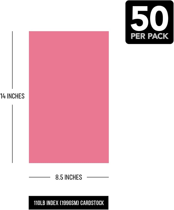 8.5 x 14" Cherry Pink Pastel Color Cardstock Paper – Great for Arts & Crafts, Wedding Invitations, Cards and Stationery Printing | Medium to Heavy Card Stock 110lb Index (199gsm) | 50 Sheets per Pack
