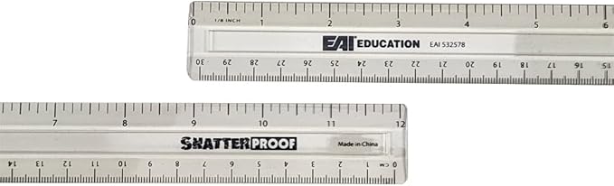EAI Education 12" ShatterProof Ruler 1/8" Scale: Clear - Set of 100