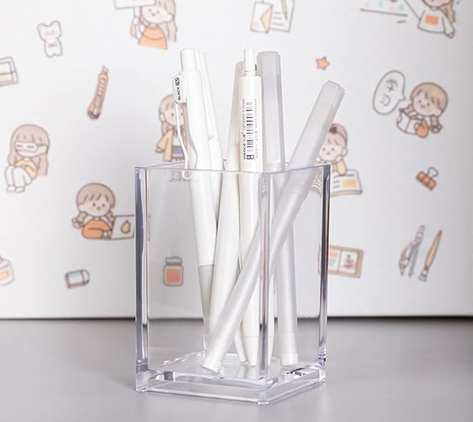 HSYMQ 2 Pack Clear Acrylic Pencil Pen Holder Cup, Makeup Brush Holder Acrylic Desk Accessories
