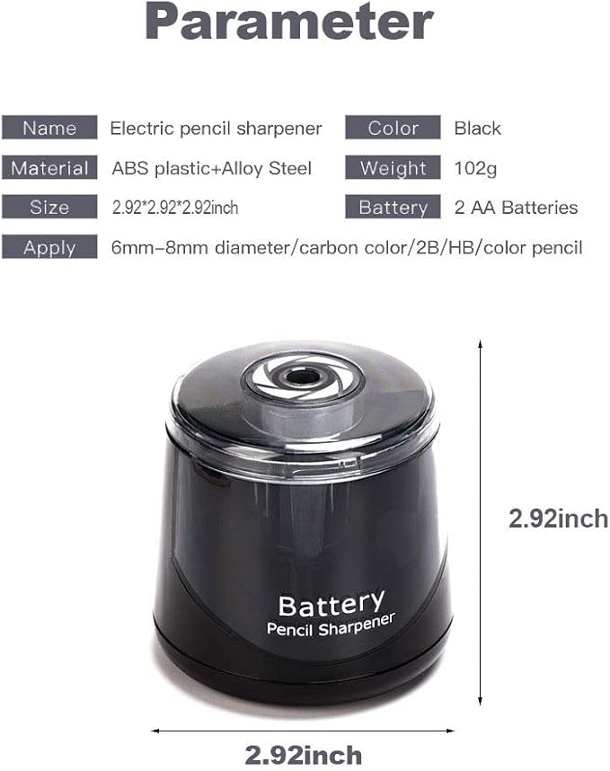 Electric Pencil Sharpener, Battery Operated for Kids Artists Adults, Automatic Sharpen for 2B/HB/Colored Pencils, Portable for Classroom Office Home