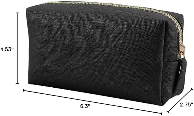 Leather Makeup Bag for Purse Travel, Portable Small Cosmetic Organizer for Women and Girls, Make up Bag with Zipper