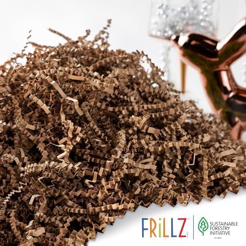 FRILLZ by DECOfill™ Crinkle Cut Paper Shred Filler (1 LB) for Baskets, Gifts, Packing and Protecting your Birthday, Weddings, Anniversary, Valentines Day, and other gifts (Kraft)