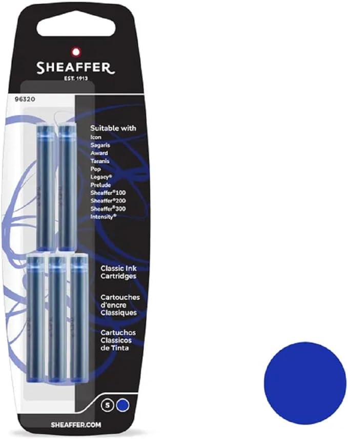 Sheaffer Skrip Fountain Pen Classic Ink Cartridge - Deluxe Blue (five per card)