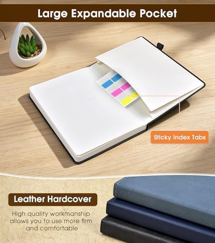 A5 Leather Hardcover Graph Paper Notebook, 160 Pages (5 Squares/Inch), 180° Lay-Flat Binding, 100 GSM Thick Paper, for Math, Engineering, Students & Technical Work (Black)
