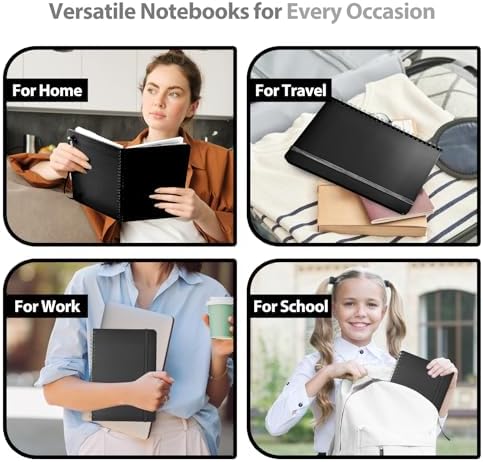 A5 Lined Spiral Journal Notebook, 146 Pages Hardcover Notebook with 100 GSM Thick Paper, Inner Pocket & Elastic Closure, 5.7" x 7.9", Notebooks for Work, School, College, Office, Journaling & Note Taking