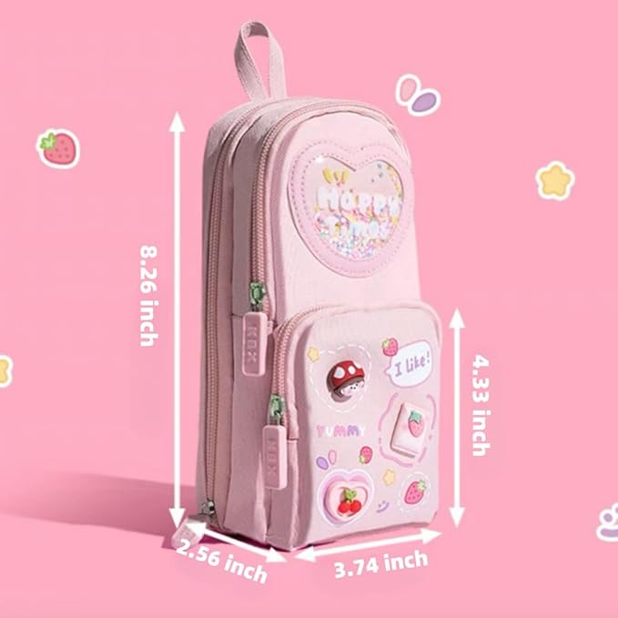 Large Capacity Kawaii Pink Pencil Case & Pencil Pouch – Cute 3-Compartment Stationery Organizer for School Supplies, Office, and Travel | Ideal Gift for Girls and Art Lovers