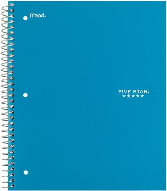 Five Star Spiral Notebook + Study App, 1 Subject, Wide Ruled Paper, 8" x 10-1/2", 100 Sheets, Fights Ink Bleed, Water Resistant Cover, Tidewater Blue (72875)
