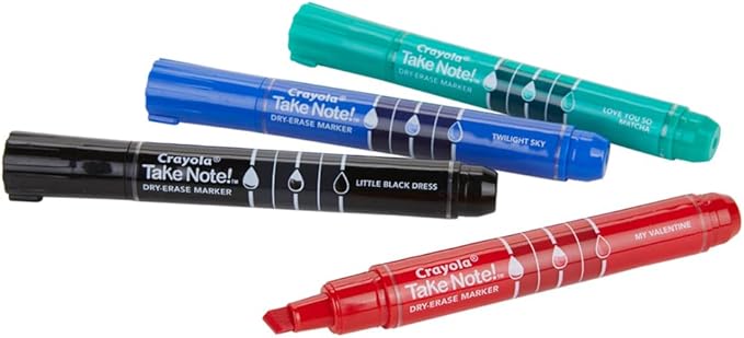Crayola Take Note Chisel Tip Dry Erase Markers, Kids at Home Activities, Broad Line, Multicolor, 4 Count