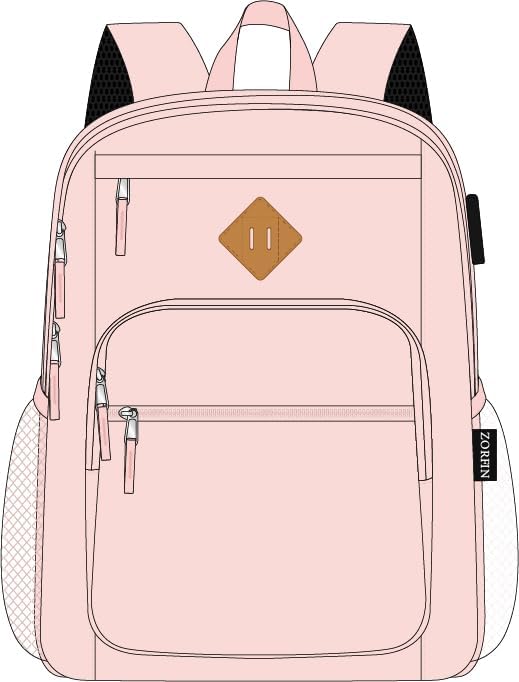 ZORFIN 36L Backpack for College, and Travel: Water Resistant Bookbag with 8 Compartments - Pink