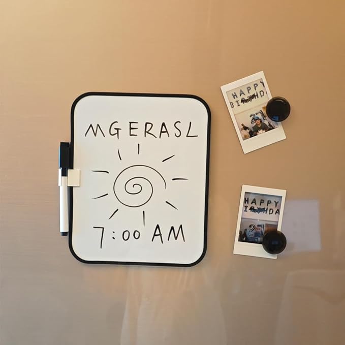 Magnetic Dry Erase Board, 6" X 8" White Board for Kids, Students, Fridge, Locker, Small White Board with Erasable Markers and 2 Magnets(Black)